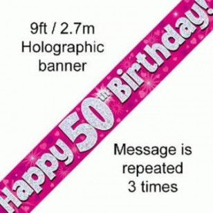Pink Hearts Happy 50th Birthday Banner Pink Hearts Happy 50th Birthday Banner